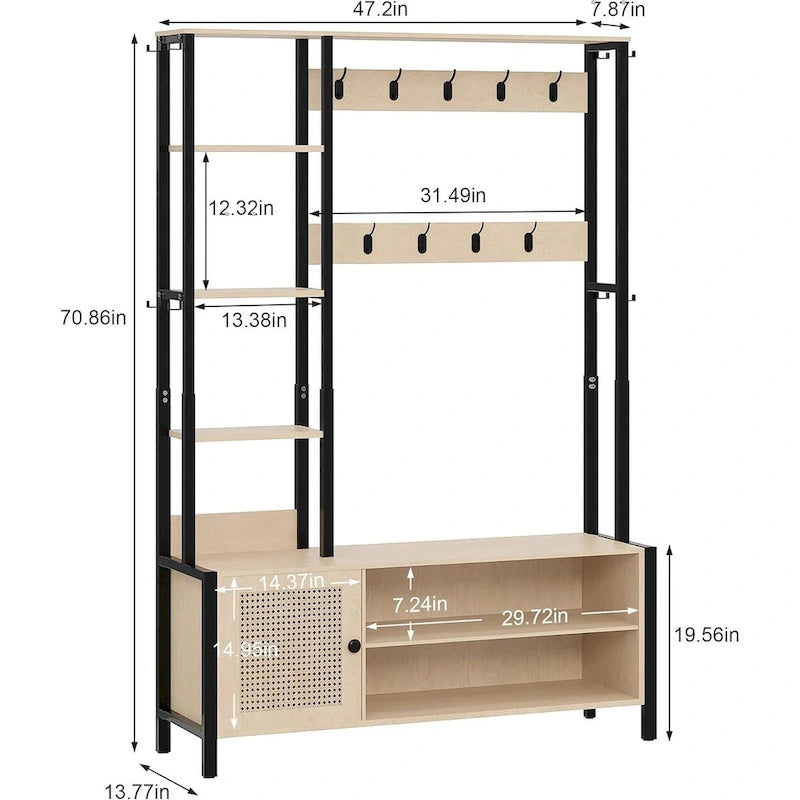 Meuble d'entrée avec porte-manteau, banc de rangement à chaussures, porte-manteau banc d'entrée 5-en-1 avec 9 crochets
