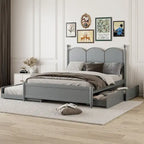 Cadre de lit Queen Size avec lit gigogne Twin XL et 2 grands tiroirs, lit plateforme en bois avec tête de lit et support à lattes