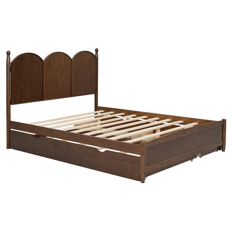 Cadre de lit Queen Size avec lit gigogne Twin XL et 2 grands tiroirs, lit plateforme en bois avec tête de lit et support à lattes
