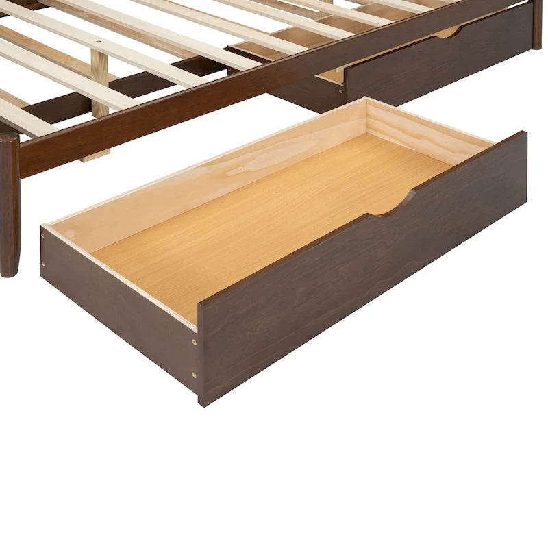 Cadre de lit Queen Size avec lit gigogne Twin XL et 2 grands tiroirs, lit plateforme en bois avec tête de lit et support à lattes