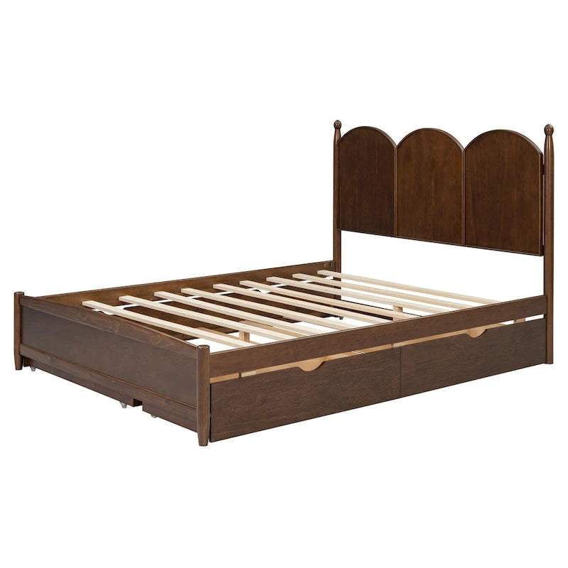 Cadre de lit Queen Size avec lit gigogne Twin XL et 2 grands tiroirs, lit plateforme en bois avec tête de lit et support à lattes