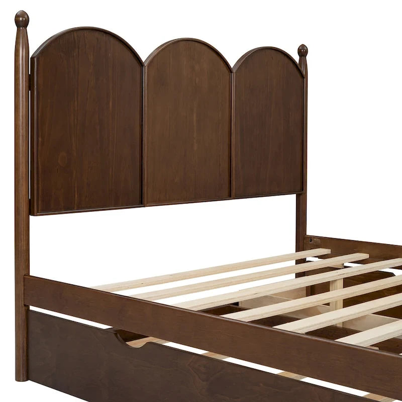 Cadre de lit Queen Size avec lit gigogne Twin XL et 2 grands tiroirs, lit plateforme en bois avec tête de lit et support à lattes