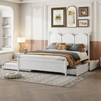 Cadre de lit Queen Size avec lit gigogne Twin XL et 2 grands tiroirs, lit plateforme en bois avec tête de lit et support à lattes