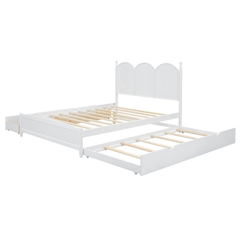 Cadre de lit Queen Size avec lit gigogne Twin XL et 2 grands tiroirs, lit plateforme en bois avec tête de lit et support à lattes