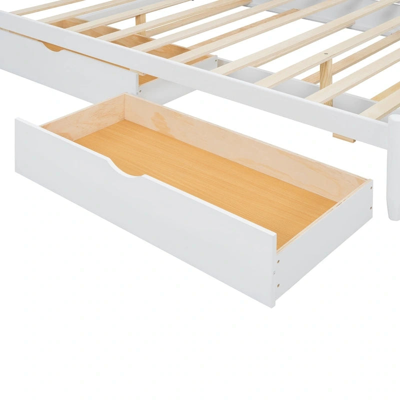 Cadre de lit Queen Size avec lit gigogne Twin XL et 2 grands tiroirs, lit plateforme en bois avec tête de lit et support à lattes