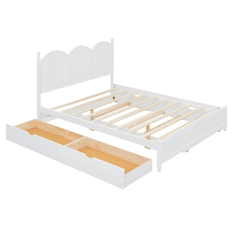 Cadre de lit Queen Size avec lit gigogne Twin XL et 2 grands tiroirs, lit plateforme en bois avec tête de lit et support à lattes