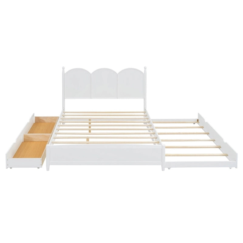 Cadre de lit Queen Size avec lit gigogne Twin XL et 2 grands tiroirs, lit plateforme en bois avec tête de lit et support à lattes