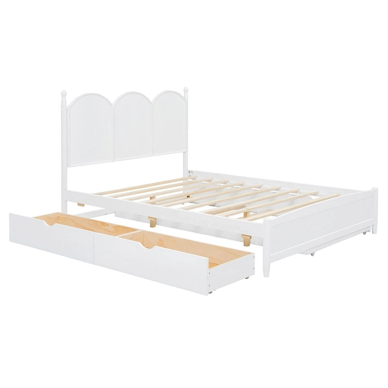 Cadre de lit Queen Size avec lit gigogne Twin XL et 2 grands tiroirs, lit plateforme en bois avec tête de lit et support à lattes