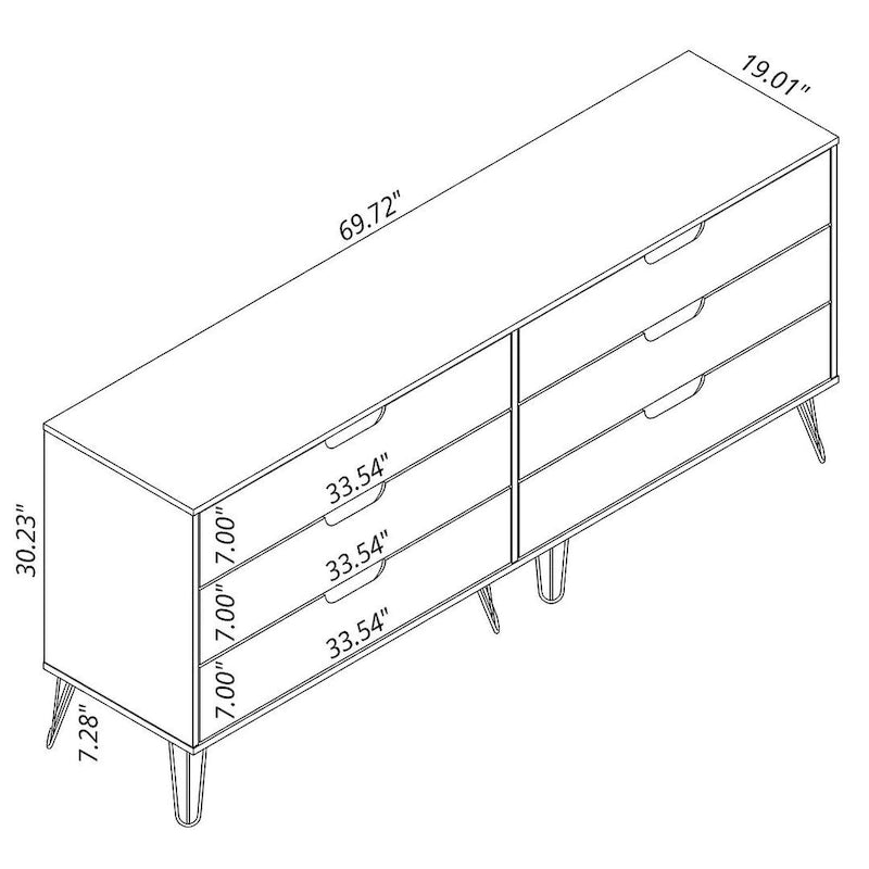 Commode basse à 6 tiroirs avec pieds en métal