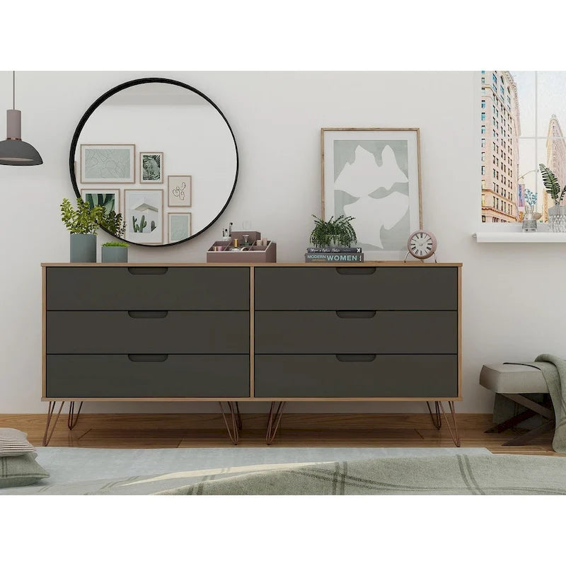 Commode basse à 6 tiroirs avec pieds en métal