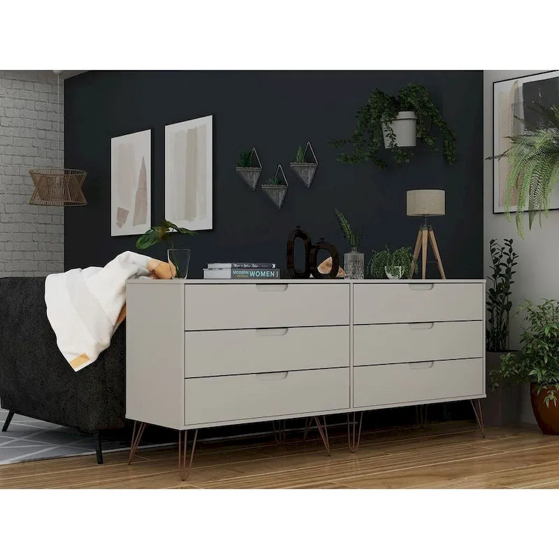 Commode basse à 6 tiroirs avec pieds en métal