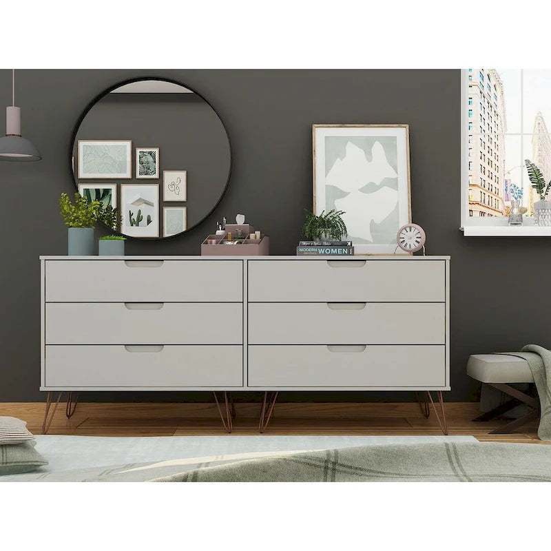 Commode basse à 6 tiroirs avec pieds en métal