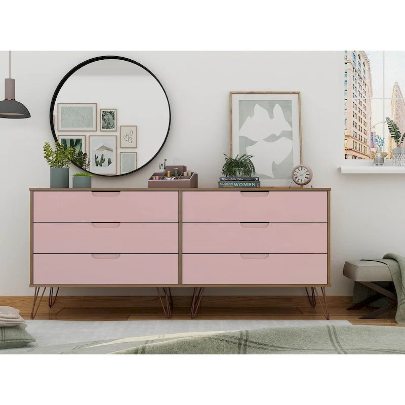 Commode basse à 6 tiroirs avec pieds en métal
