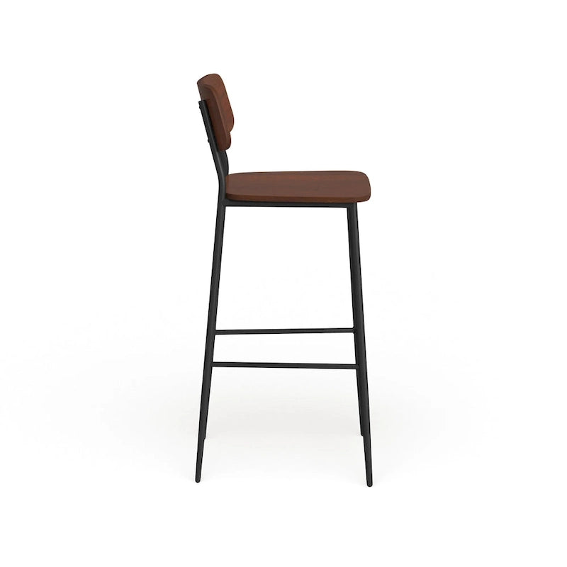 Tabouret de bar industriel avec structure en acier et assise en bois rustique