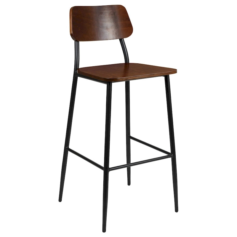 Tabouret de bar industriel avec structure en acier et assise en bois rustique