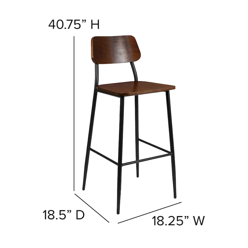 Tabouret de bar industriel avec structure en acier et assise en bois rustique