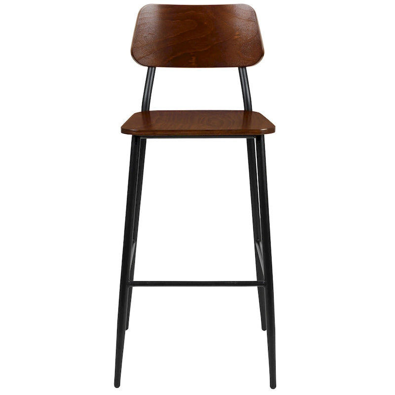 Tabouret de bar industriel avec structure en acier et assise en bois rustique