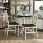 Chaises de salle à manger avec dossiers à lattes en bois blanc antique style ferme