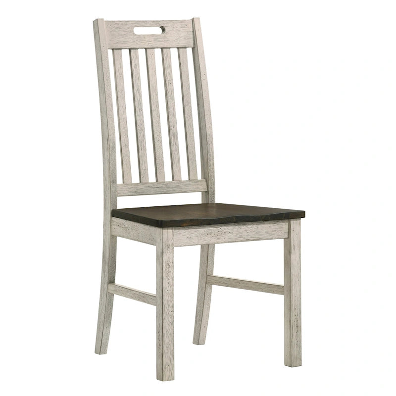 Chaises de salle à manger avec dossiers à lattes en bois blanc antique style ferme