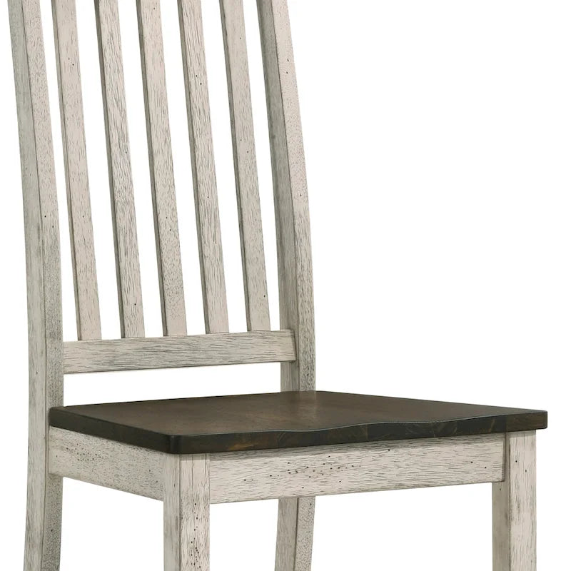 Chaises de salle à manger avec dossiers à lattes en bois blanc antique style ferme