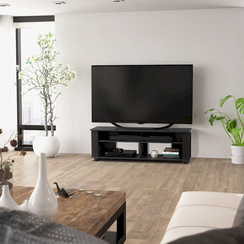 Meuble TV en bois noir pour téléviseurs jusqu'à 75 pouces