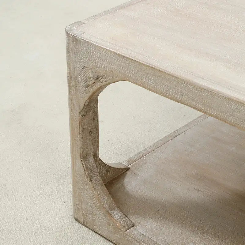 Table basse en bois recyclé, grande, 170 cm de long, finition blanchie patinée