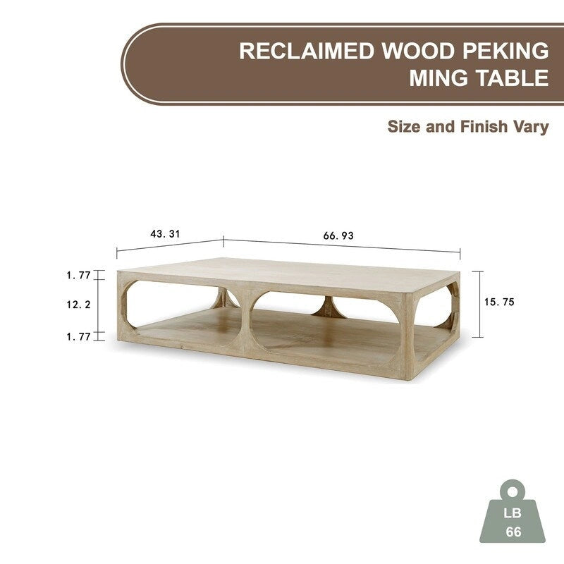 Table basse en bois recyclé, grande, 170 cm de long, finition blanchie patinée