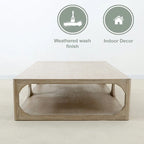 Table basse en bois recyclé, grande, 170 cm de long, finition blanchie patinée
