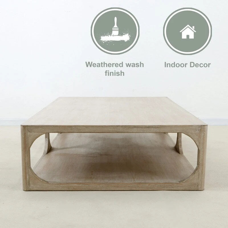 Table basse en bois recyclé, grande, 170 cm de long, finition blanchie patinée