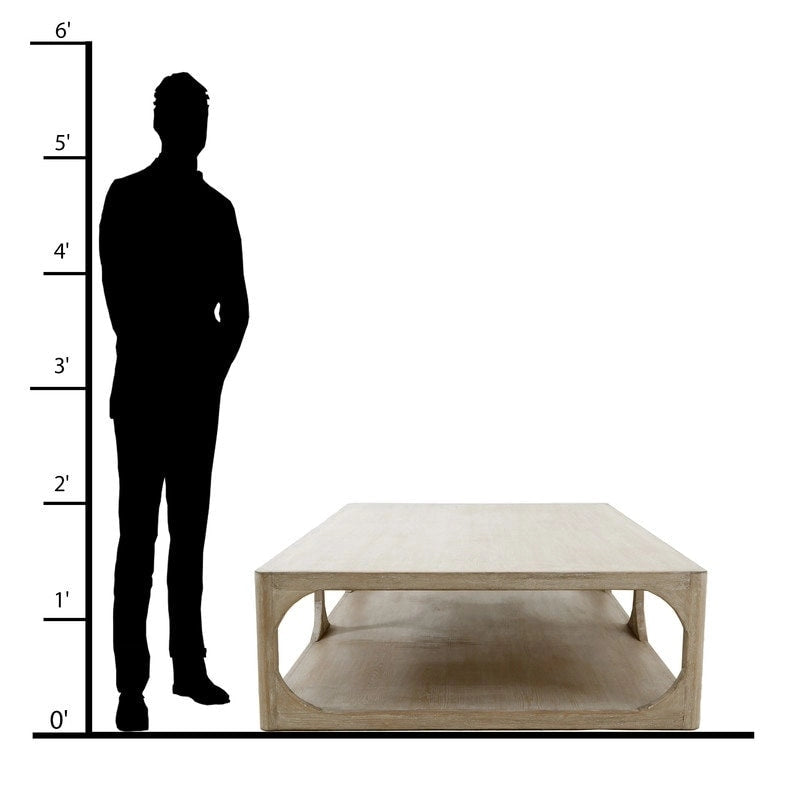 Table basse en bois recyclé, grande, 170 cm de long, finition blanchie patinée