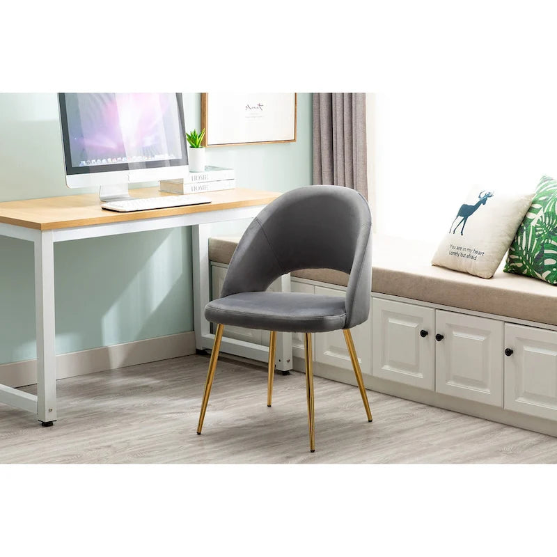 Chaises de salle à manger en velours avec pieds en métal doré (lot de 2)