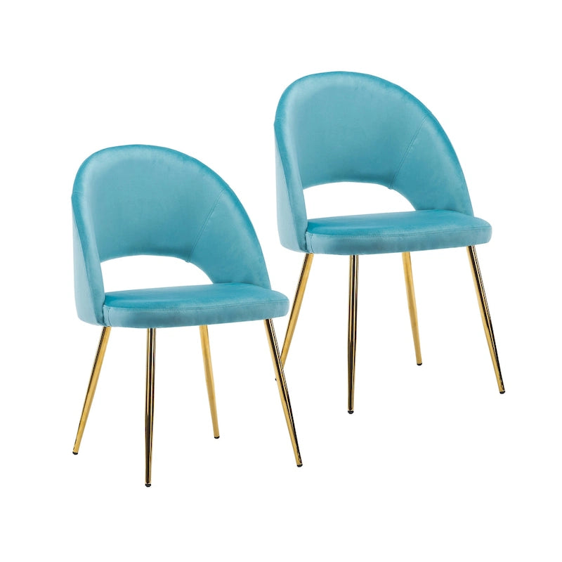 Chaises de salle à manger en velours avec pieds en métal doré (lot de 2)