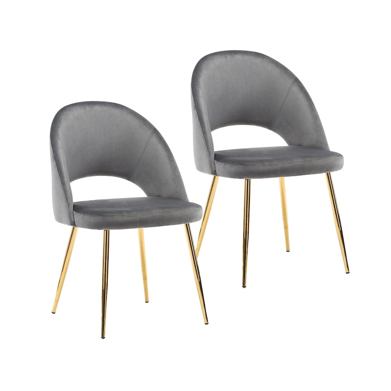Chaises de salle à manger en velours avec pieds en métal doré (lot de 2)