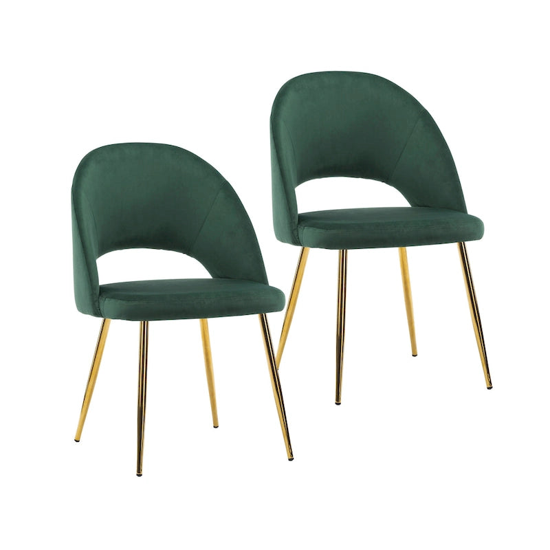 Chaises de salle à manger en velours avec pieds en métal doré (lot de 2)