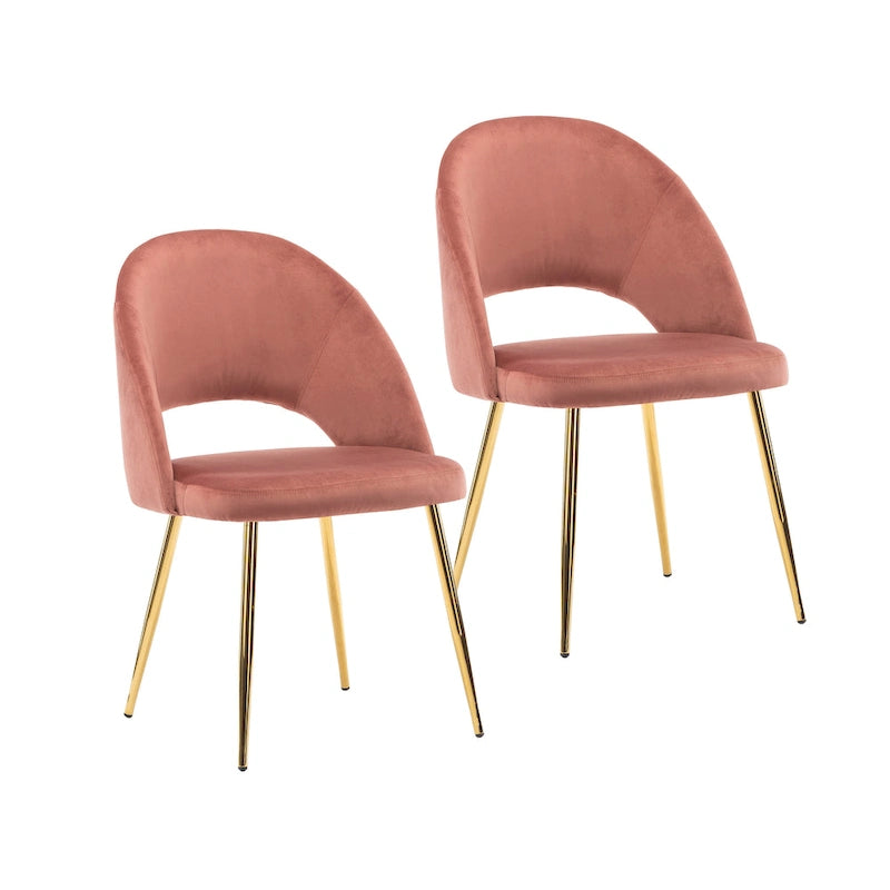 Chaises de salle à manger en velours avec pieds en métal doré (lot de 2)