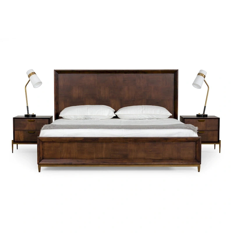 Lit moderne en acacia et laiton