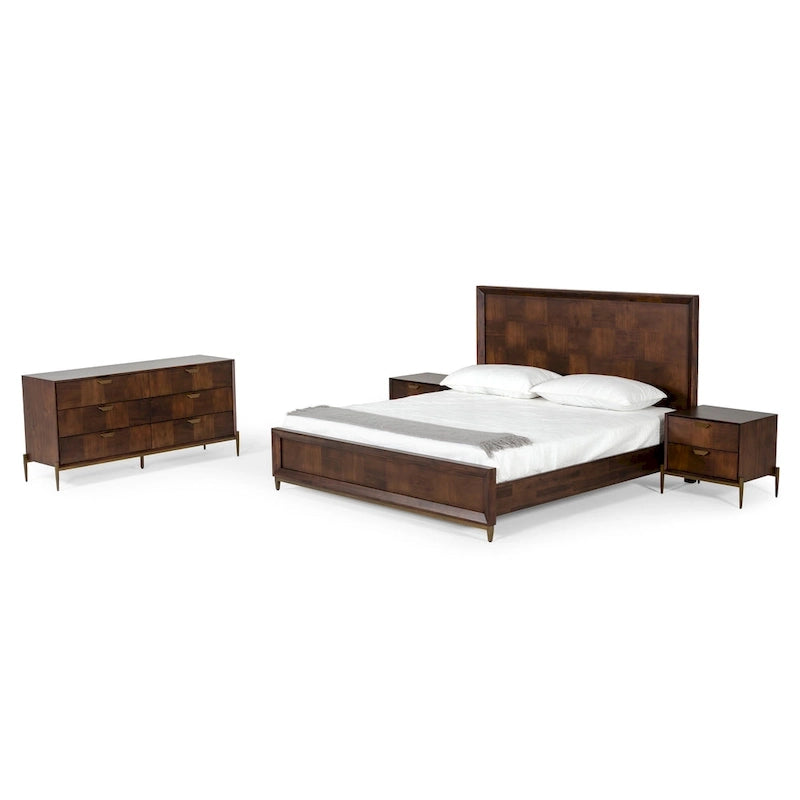 Lit moderne en acacia et laiton