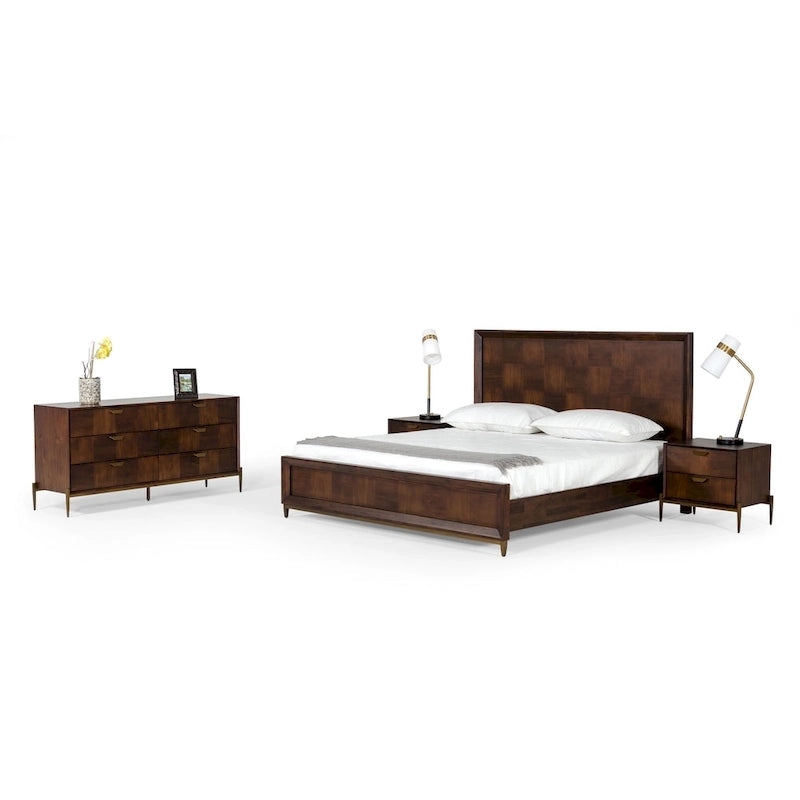 Lit moderne en acacia et laiton
