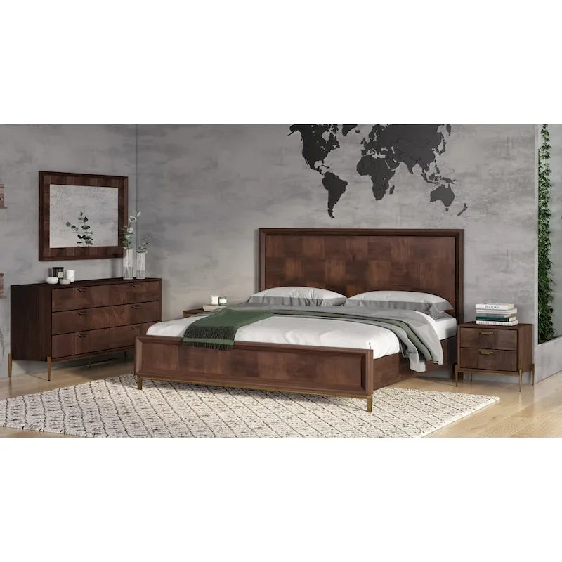 Lit moderne en acacia et laiton