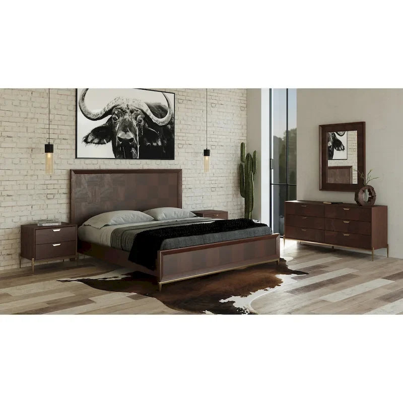 Lit moderne en acacia et laiton