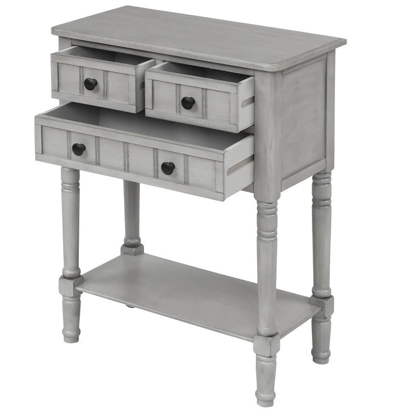 Console étroite, table d'entrée rustique, table basse étroite, trois tiroirs de rangement et étagère inférieure