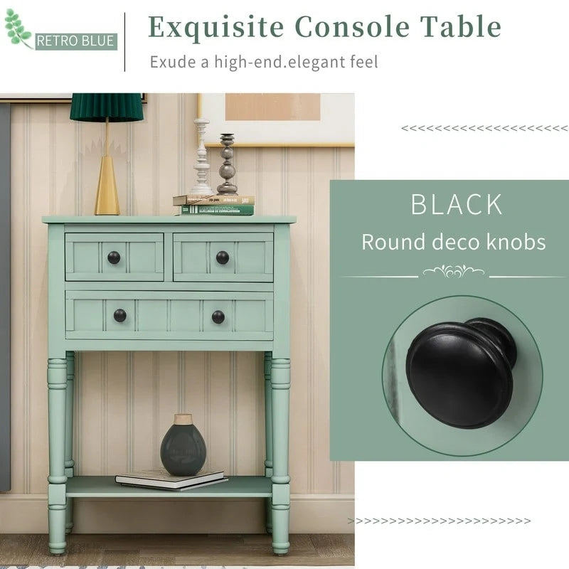 Console étroite, table d'entrée rustique, table basse étroite, trois tiroirs de rangement et étagère inférieure