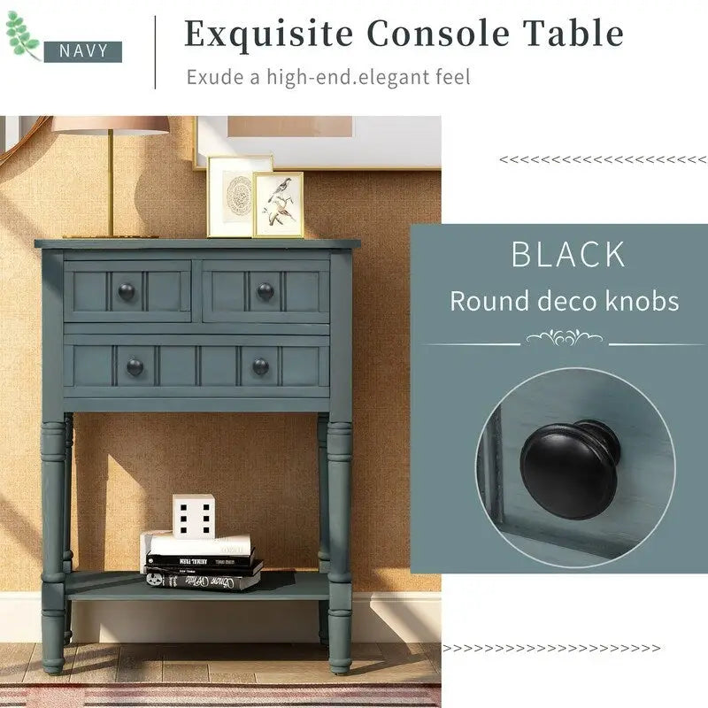 Console étroite, table d'entrée rustique, table basse étroite, trois tiroirs de rangement et étagère inférieure