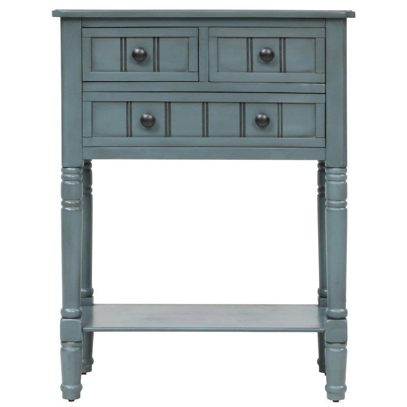Console étroite, table d'entrée rustique, table basse étroite, trois tiroirs de rangement et étagère inférieure