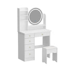 Coiffeuse 80 cm de large avec tabouret, miroir et 3 couleurs de lumière - 80 cm de large