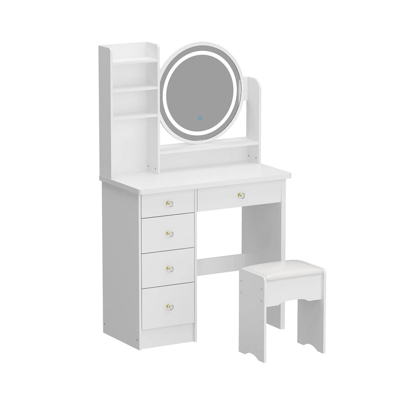 Coiffeuse 80 cm de large avec tabouret, miroir et 3 couleurs de lumière - 80 cm de large