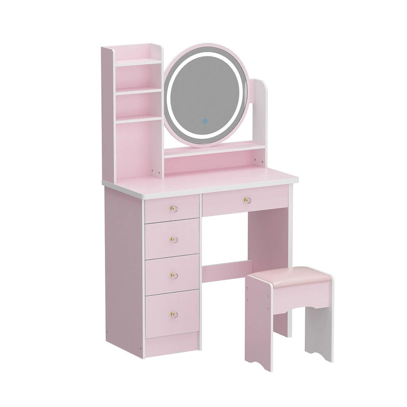 Coiffeuse 80 cm de large avec tabouret, miroir et 3 couleurs de lumière - 80 cm de large