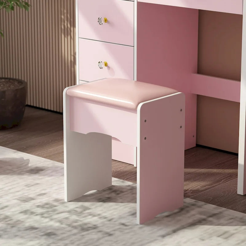 Coiffeuse 80 cm de large avec tabouret, miroir et 3 couleurs de lumière - 80 cm de large