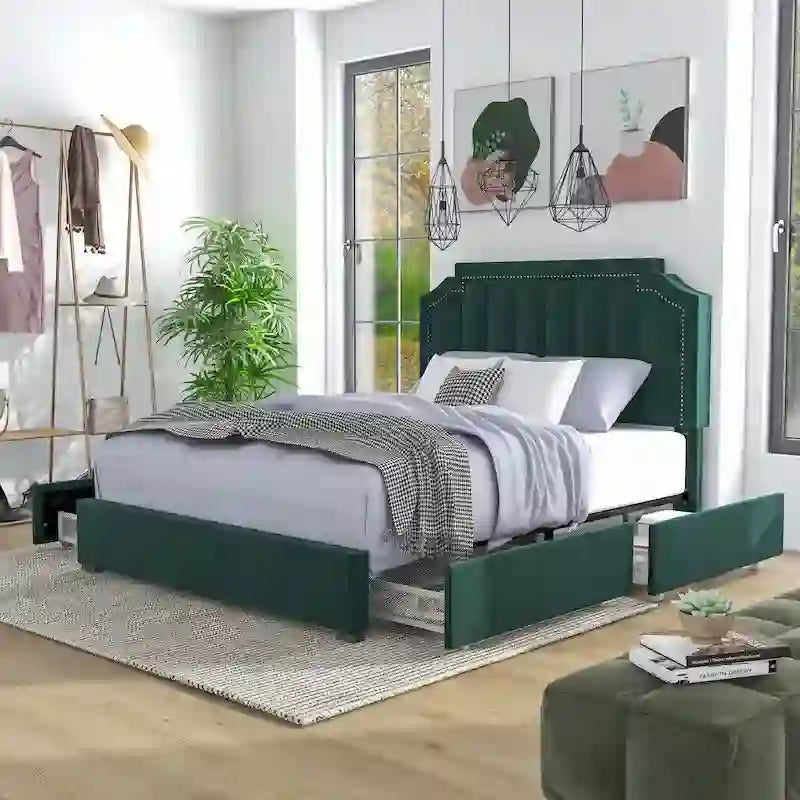 Lit plateforme Art Déco avec rangement 4 tiroirs