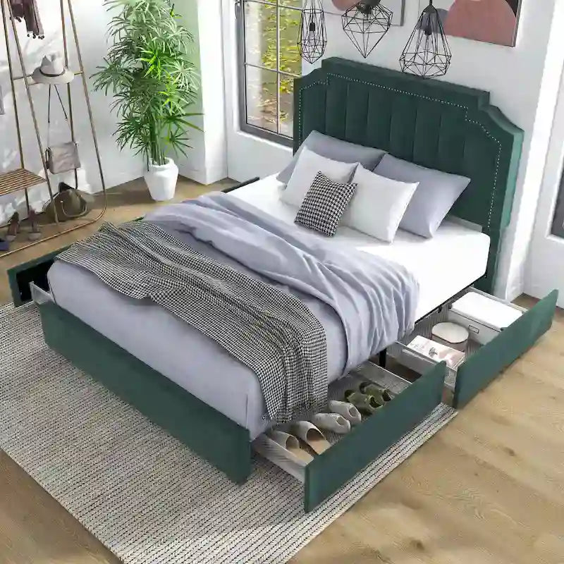 Lit plateforme Art Déco avec rangement 4 tiroirs